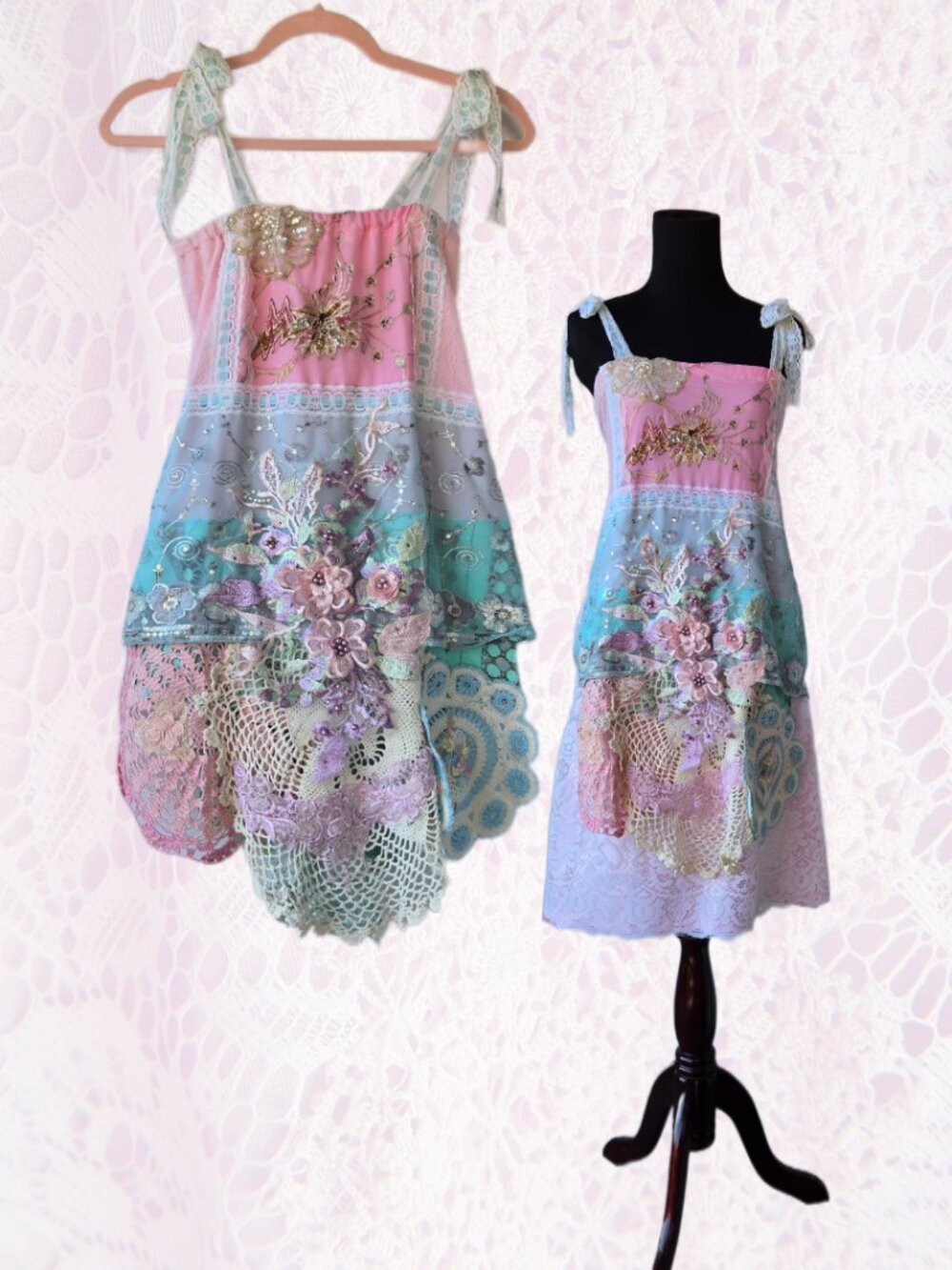 Handmade Whimsical Baby Doll Tunic Top Embroidered Crochet Beaded Fairycore